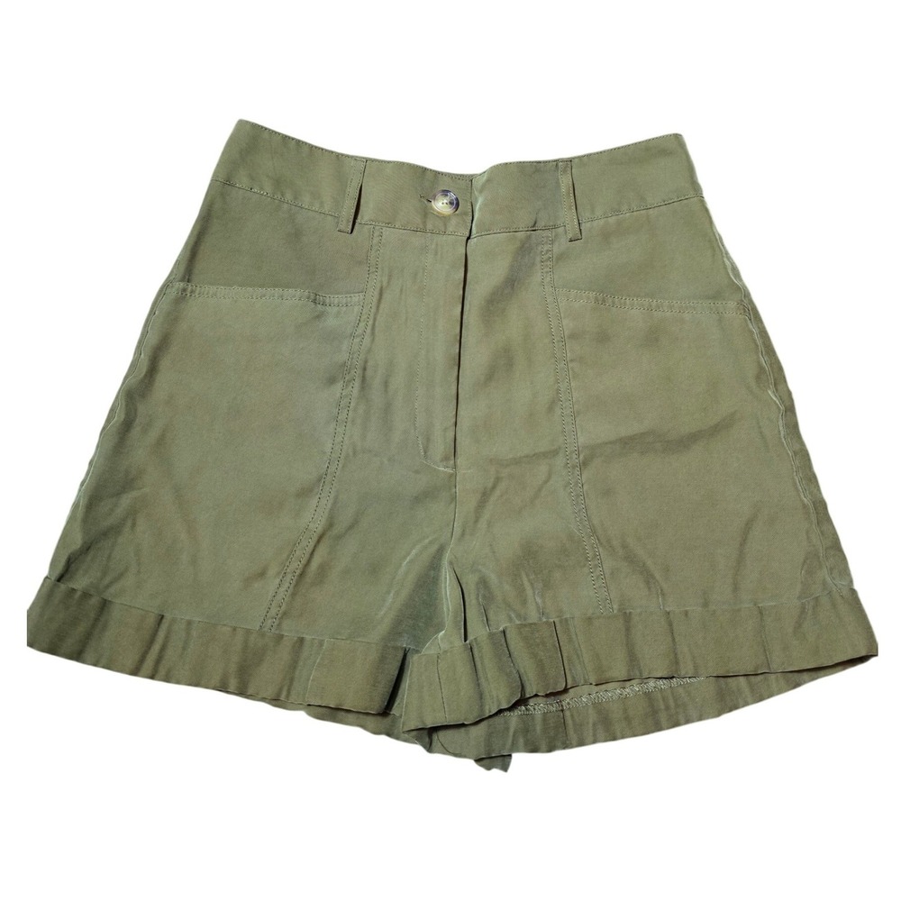 Worthington Shorts Women Sz 4 Army Green High Rise Cuffed Pockets Earthcore Soft